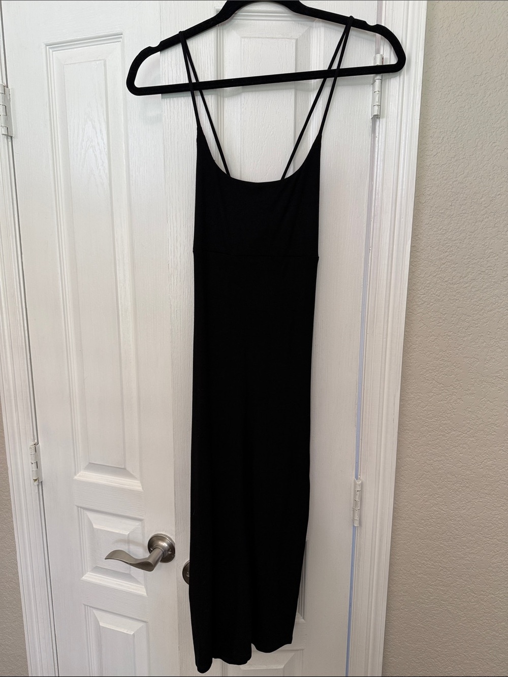 HALARA Black Midi Slip Dress with Double Spaghetti Straps